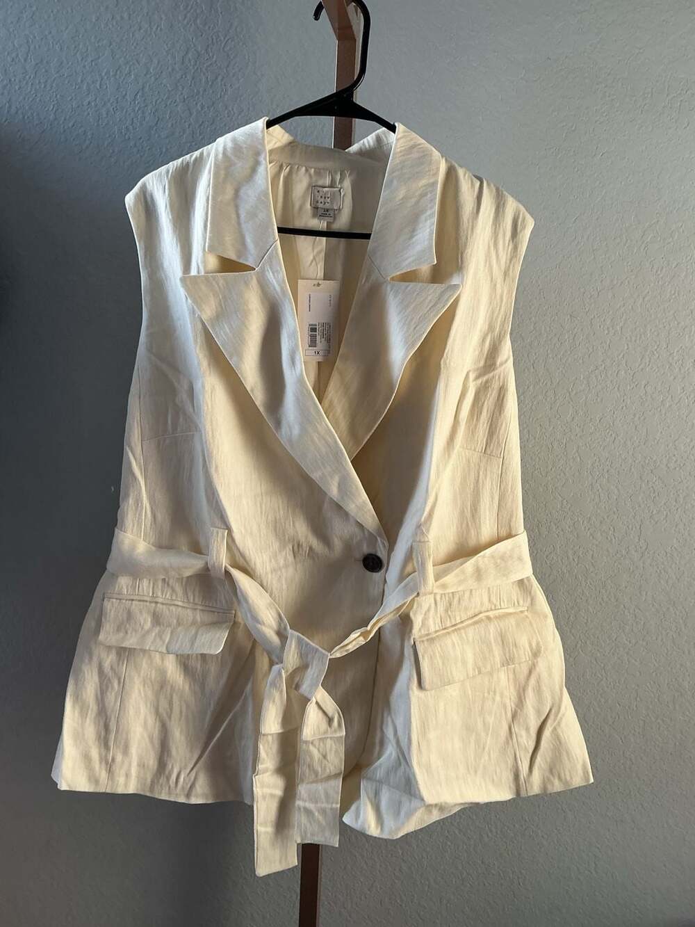 A New Day Cream Belted Sleeveless Blazer 1X